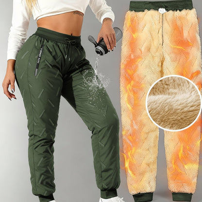 Pantalon de jogging femme doublé polaire chaud à taille élastique