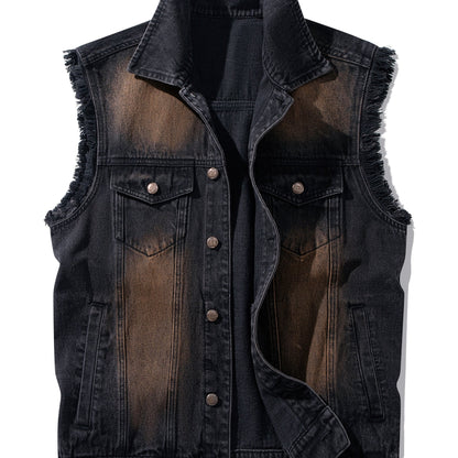 Gilet sans manches homme en jean délavé noir avec effet vieilli