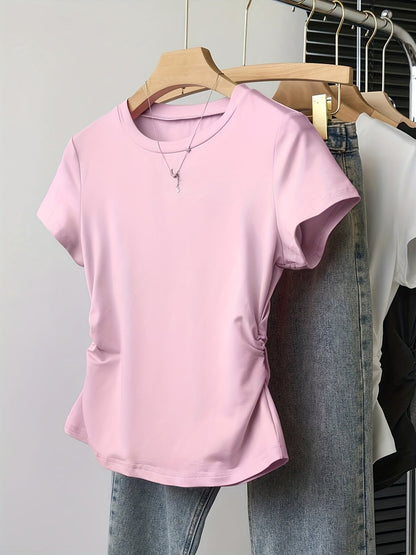 T-shirt basique femme style décontracté à manches courtes pour le quotidien