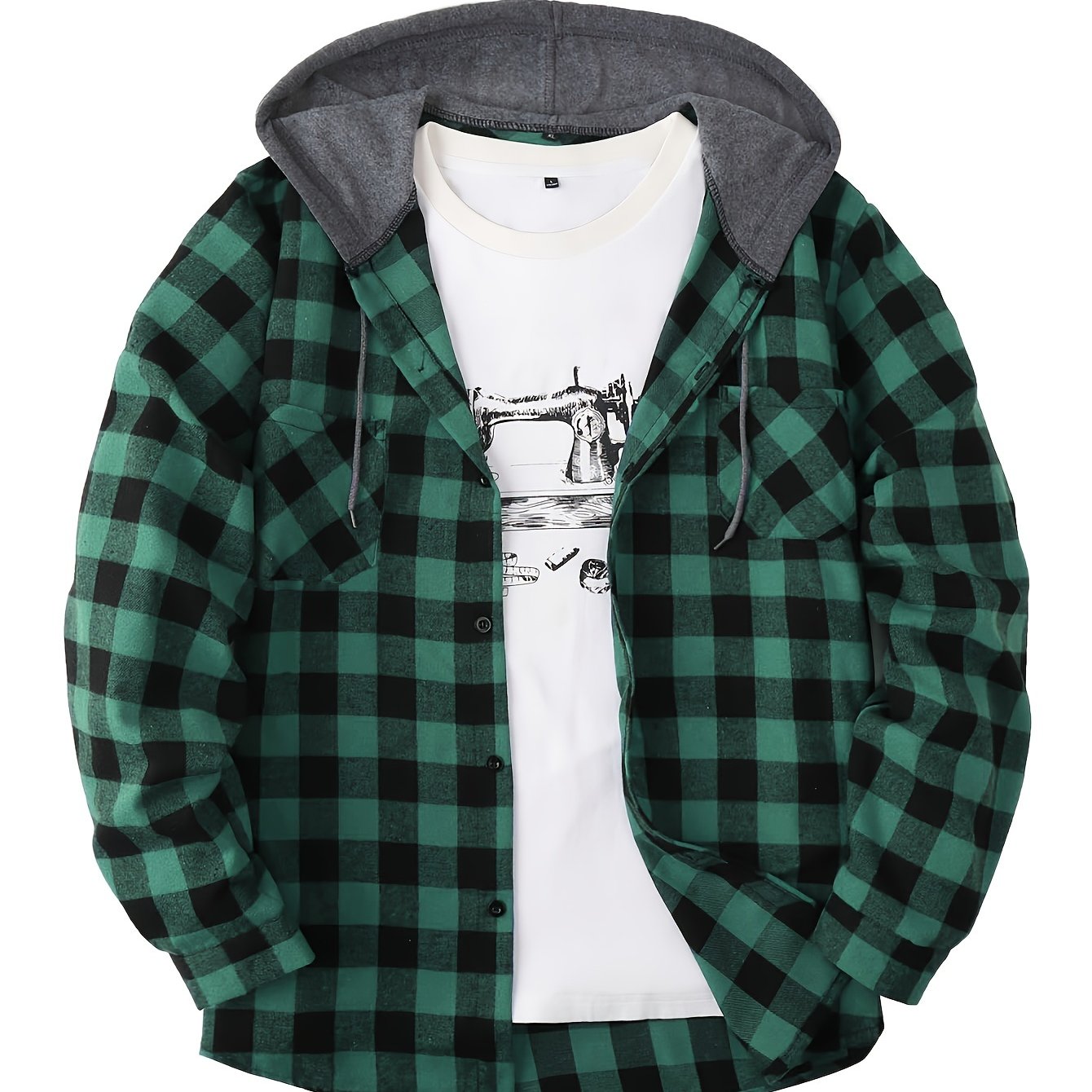Chemise à carreaux homme à capuche amovible motif bûcheron