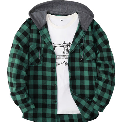 Chemise à carreaux homme à capuche amovible motif bûcheron