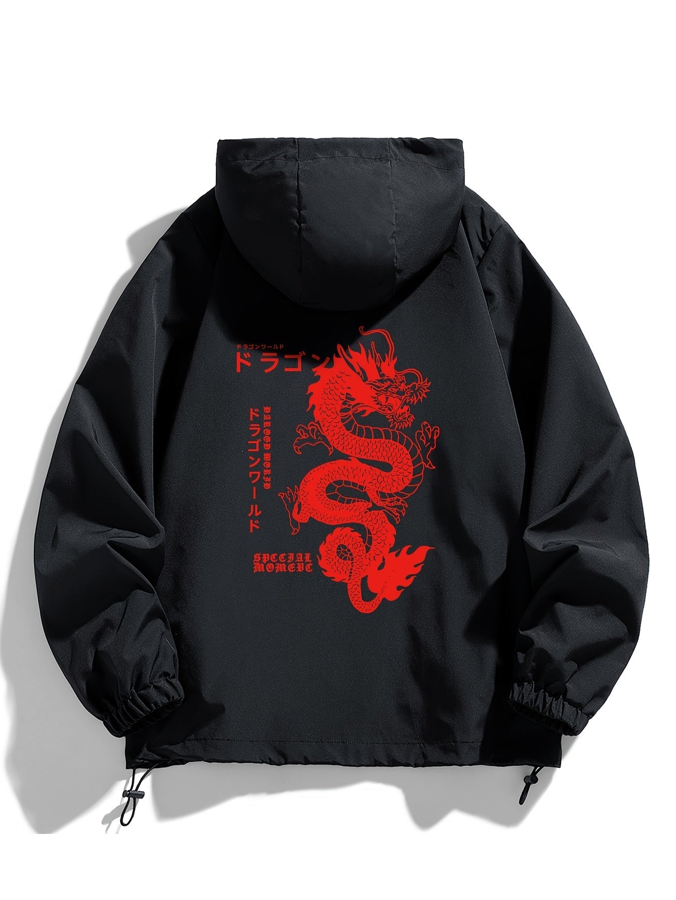 Veste à Capuche Noire Imprimé Dragon Rouge Fermeture Éclair Homme