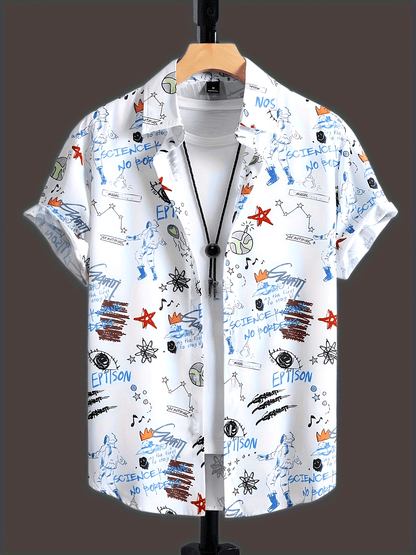 Chemise Homme Style Streetwear Imprimé Graffiti Manches Courtes – Mode Urbaine Décontractée