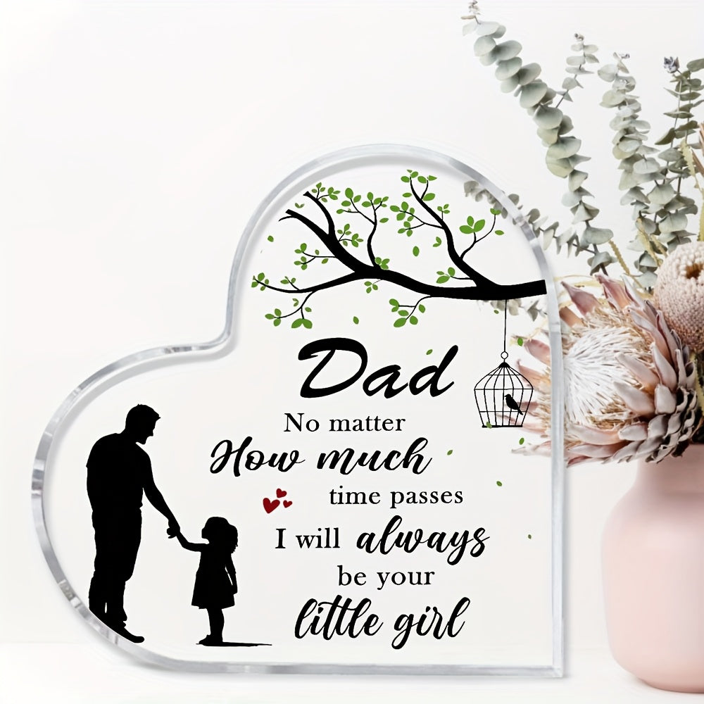 Regalo decorativo per papà – Targa a forma di cuore con messaggio emozionale per figlia, stile moderno, ideale per la Festa del Papà o compleanno