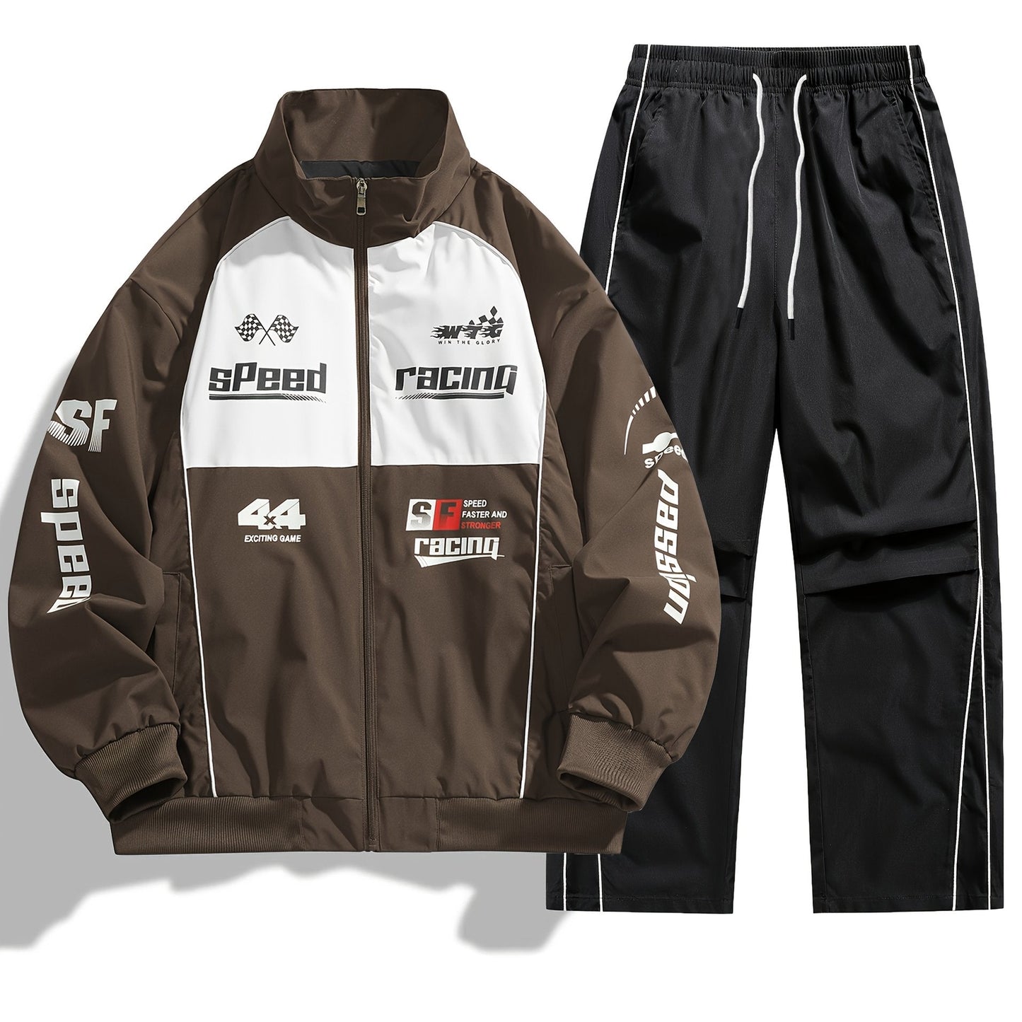 Ensemble de Survêtement Homme Style Racing Col Montant Fermeture Éclair