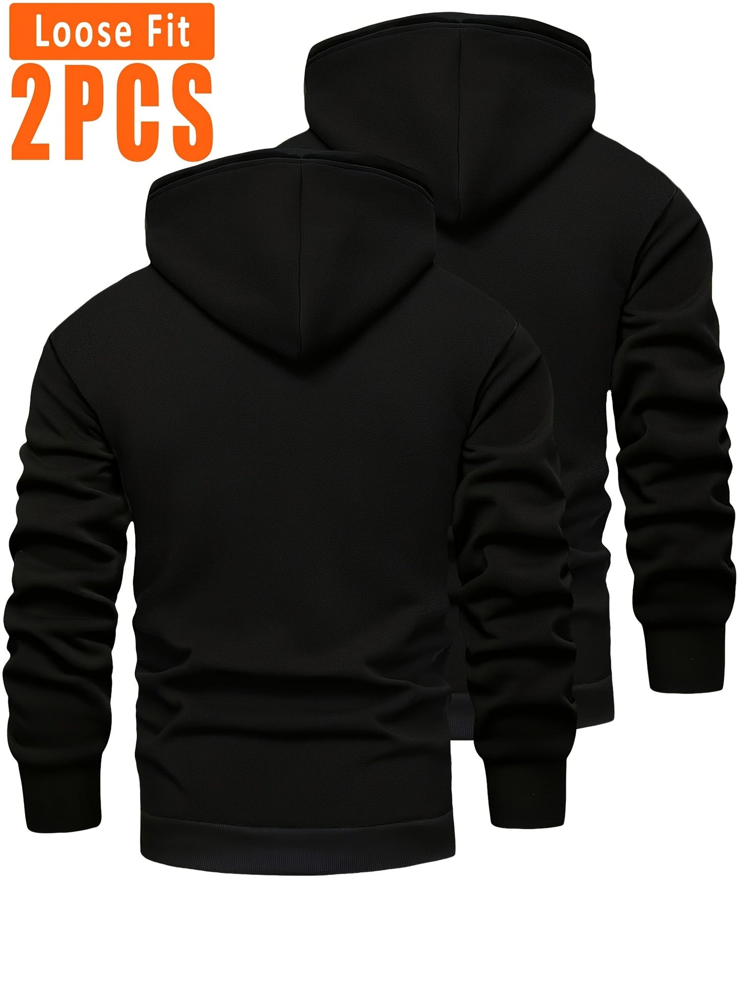 Lot de 2 Hoodies Homme Doublés Polaire Ajustement Ample avec Capuche et Poche Kangourou