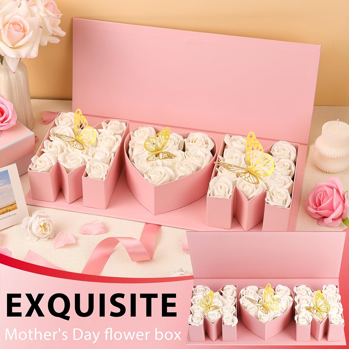 Cofanetto Regalo Fantasia Festa della Mamma Donna – Scatola Espositore Elegante con Scomparti Lettere e Cuore
