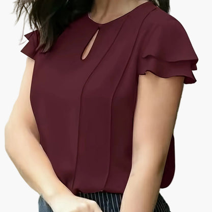 Blouse élégante à manches courtes volantées pour femme, style bureau et sorties