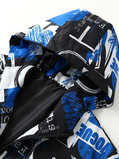Blouson à Capuche Imprimé Graffiti Homme - Rouge, Noir et Blanc
