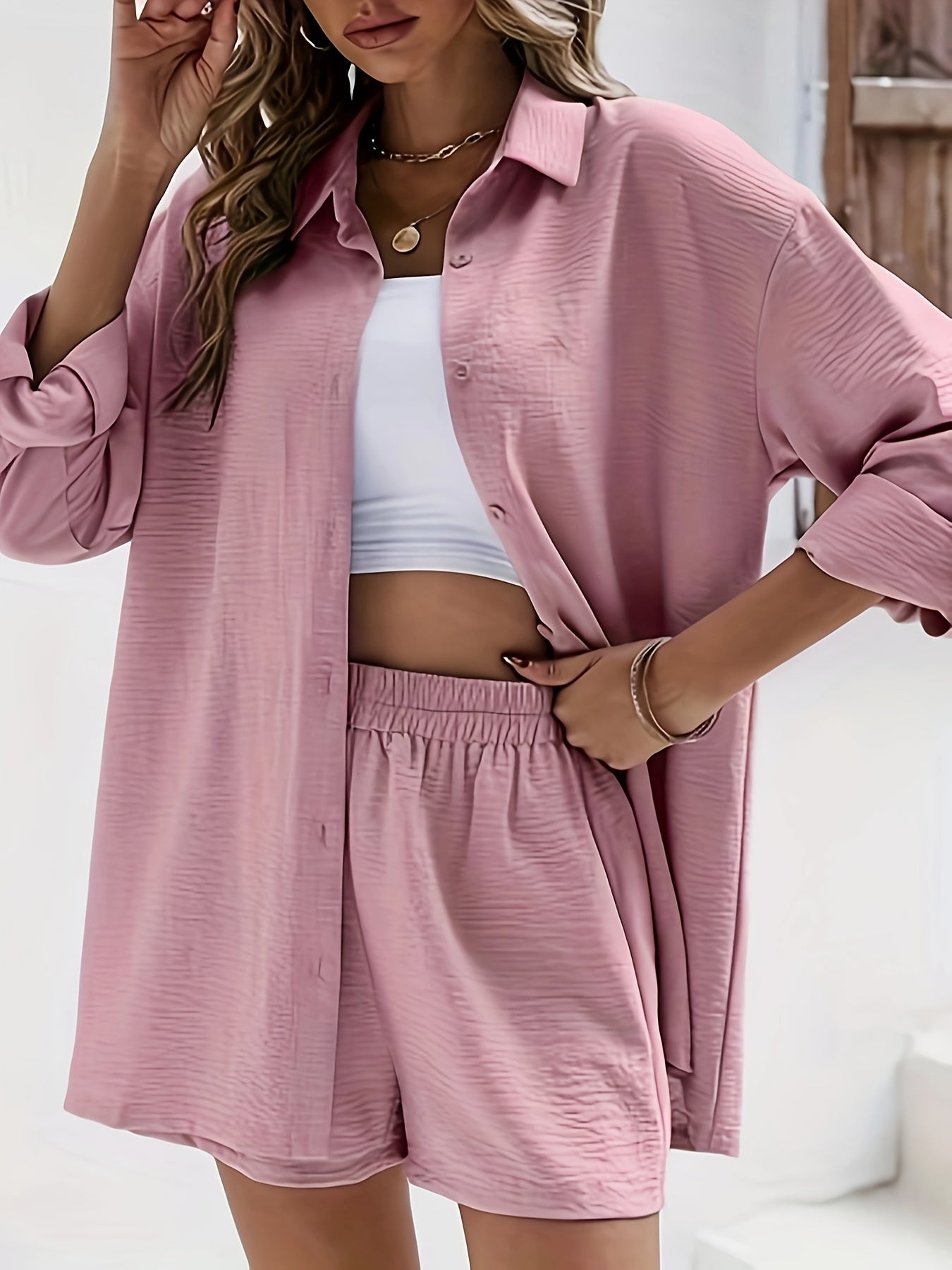 Ensemble décontracté femme 2 pièces chemise ample et short taille élastique pour l'été
