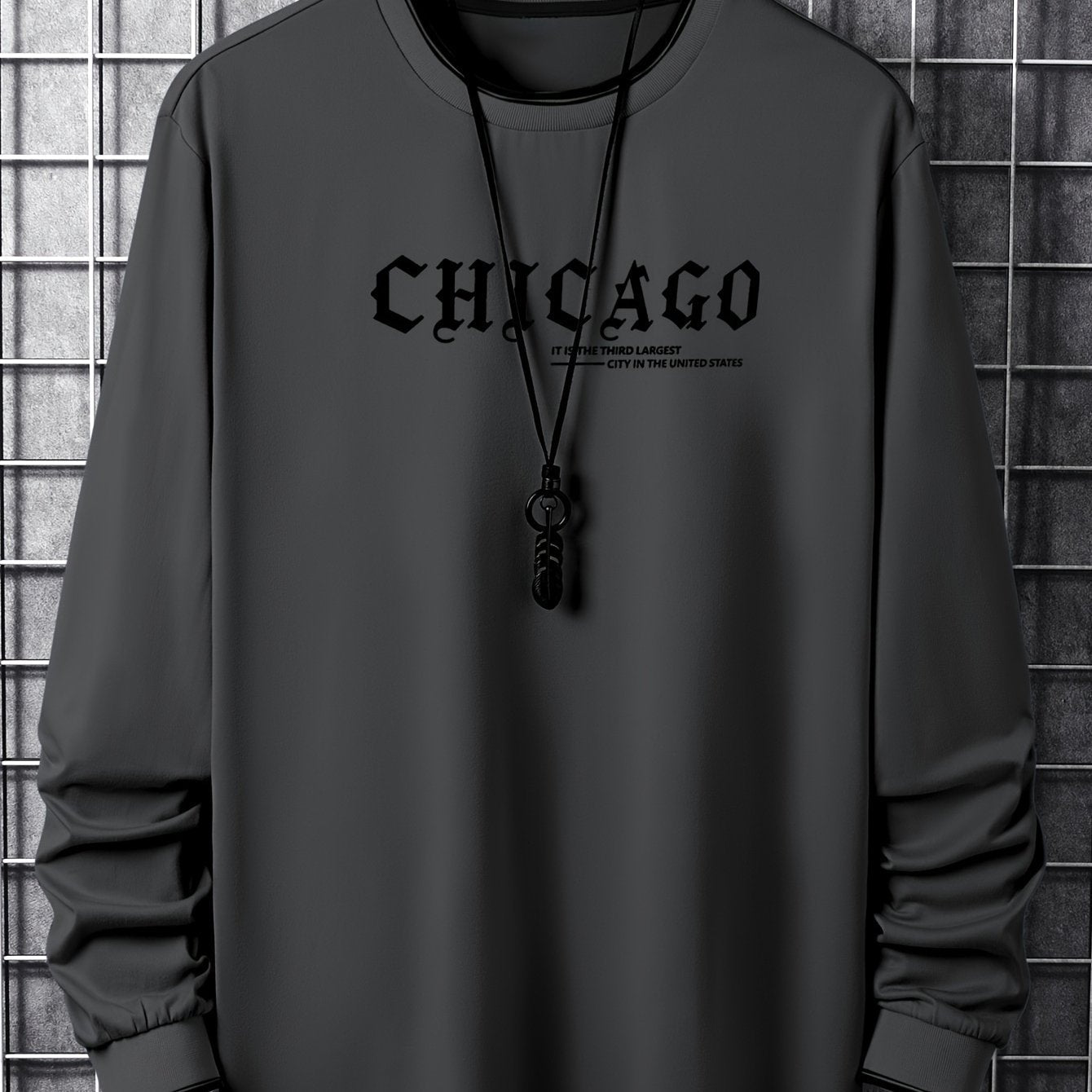 T-shirt Homme Manches Longues Col Rond Imprimé Chicago