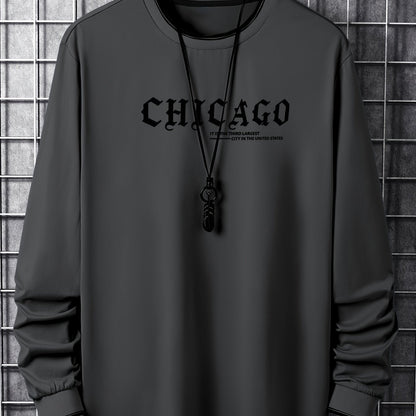 T-shirt Homme Manches Longues Col Rond Imprimé Chicago