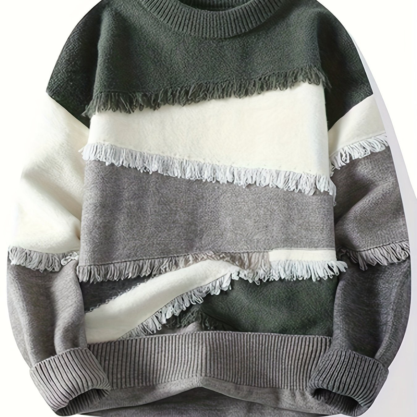 Pull Homme Col Rond Color Block à Franges Tricoté Décontracté