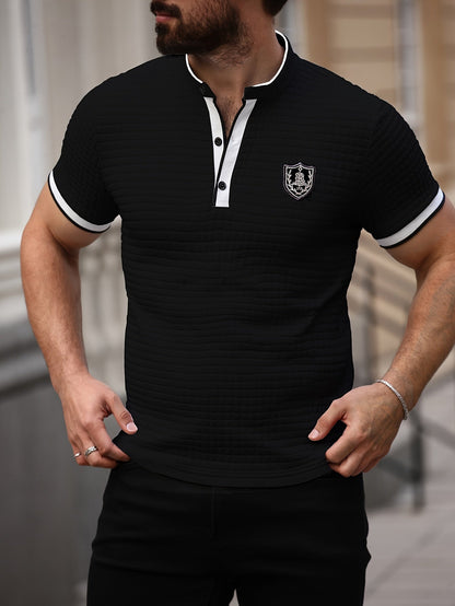 Polo casual para hombre con cuello Henley estilo chic para salidas y uso diario