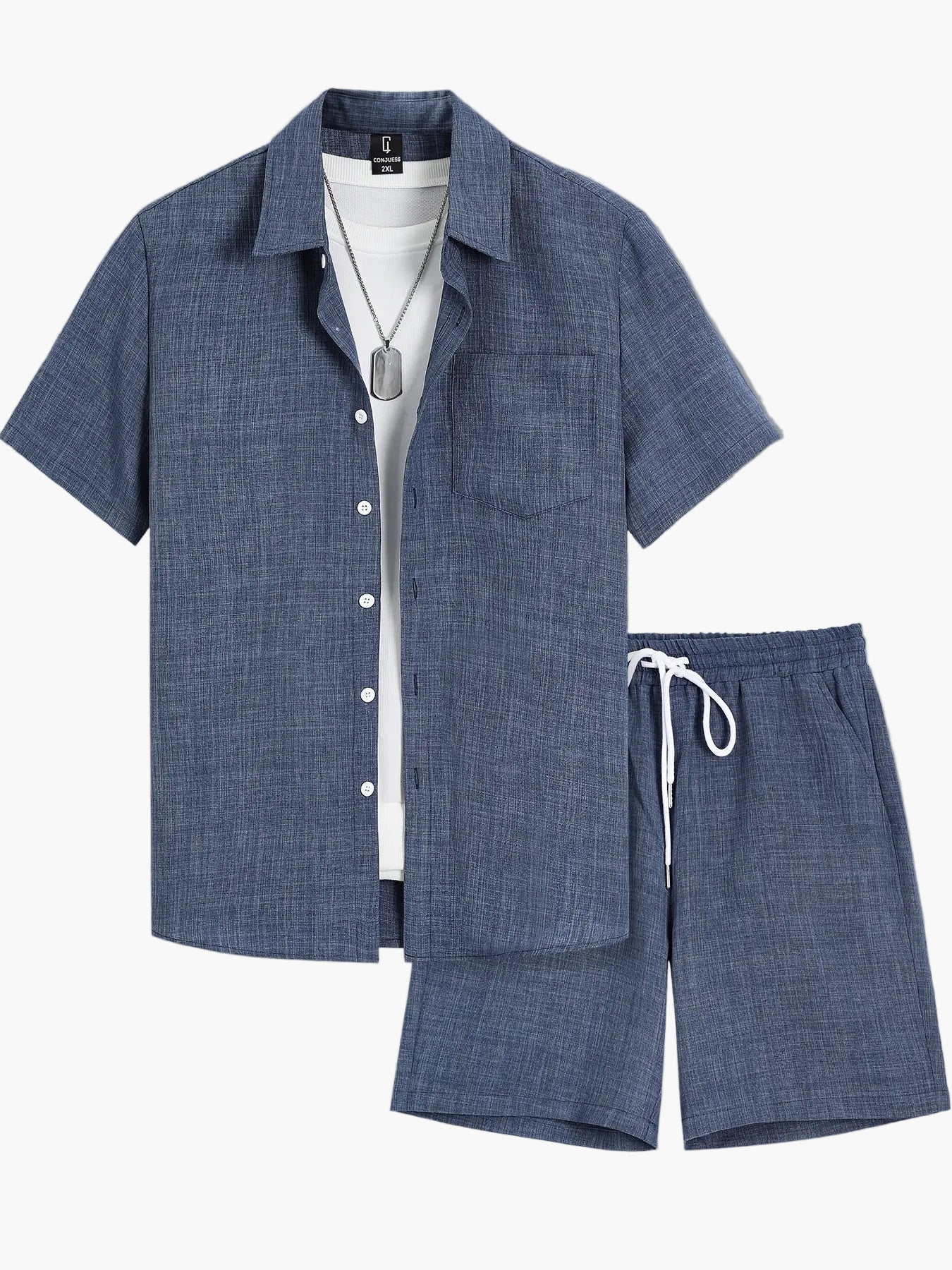 Ensemble décontracté haut et short pour homme, style été, col à revers, idéal loisirs et vacances