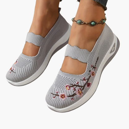 Chaussures décontractées femme confort avec broderie florale et bride élastique – Style marche et loisirs