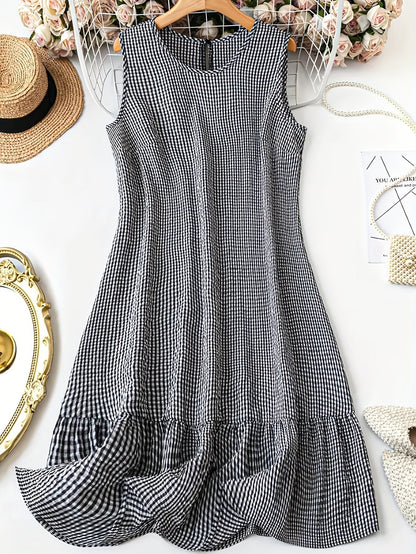 Ärmelloses lässiges Damenkleid mit Vichy-Karos, retro-chic und alltagstauglich