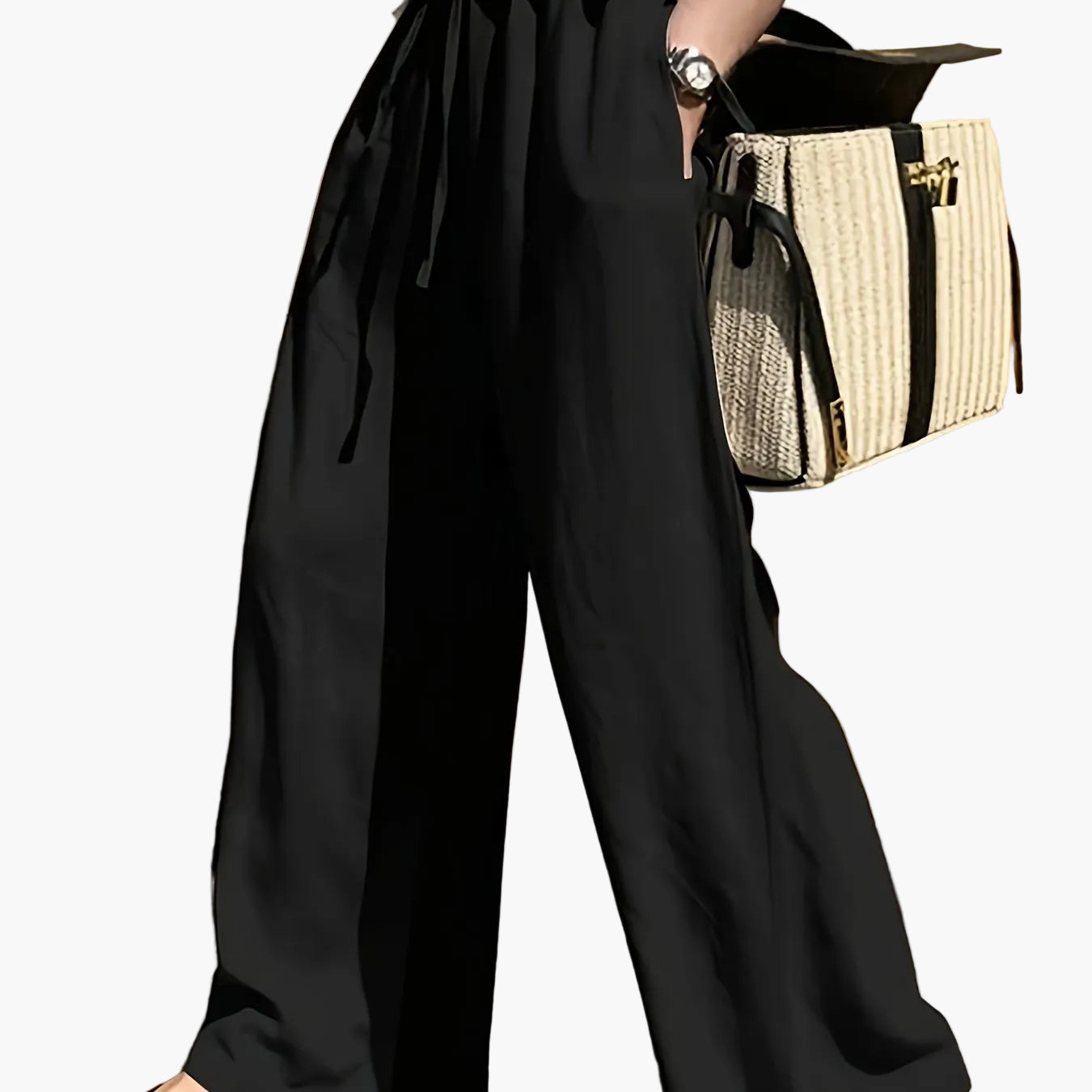 Pantalon large femme style décontracté chic avec taille à cordon – Idéal pour le printemps et l'été