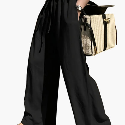Pantalon large femme style décontracté chic avec taille à cordon – Idéal pour le printemps et l'été