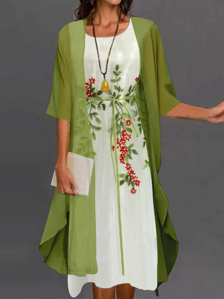 Elegantes zweiteiliges Damenkleid im Abendstil, schickes Ensemble mit fließender Jacke, ideal für Zeremonien und Events