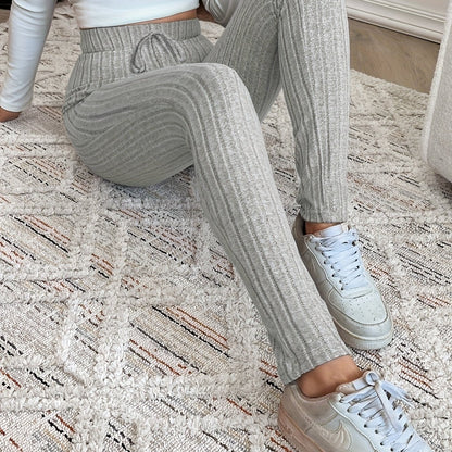 Legging Femme Côtelé Taille Haute Ajustable Confortable Marron Chiné