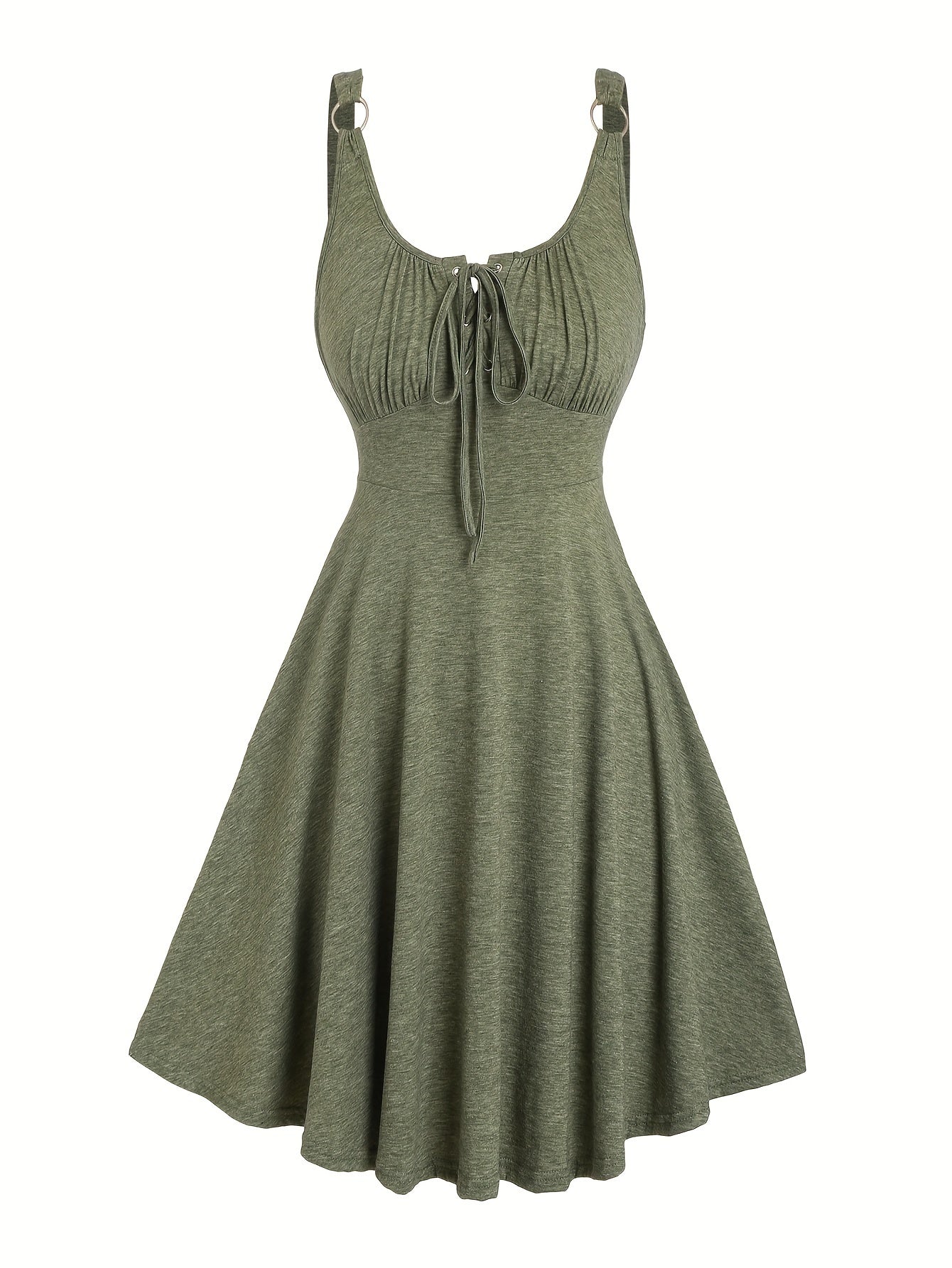 Lässiges Damenkleid mit Ausschnitt und Ösen-Trägern, ausgestellter Frühling-Sommer-Stil  