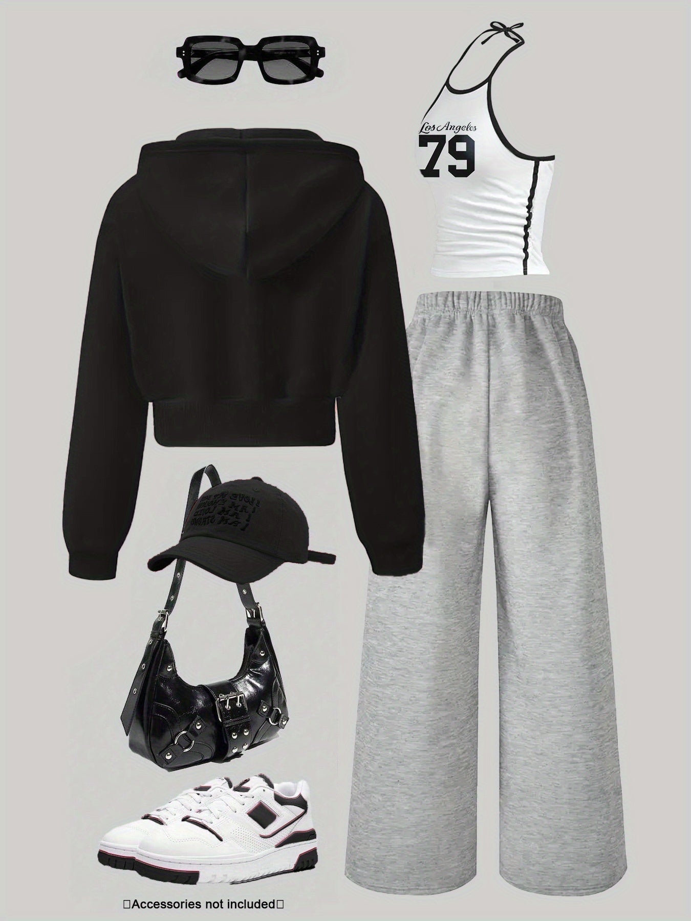 Ensemble Sportif Décontracté Femme 3 Pièces : Sweat à Capuche Court Zippé, Débardeur Halter et Pantalon Large Molletonné