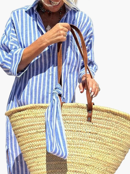 Robe Chemise à Rayures Élégante Femme Style Décontracté Chic pour Sorties et Vacances