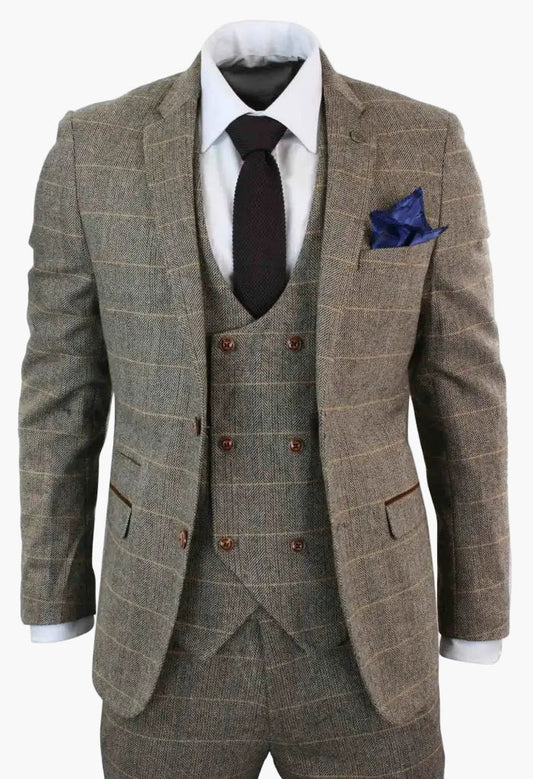 Men's Three-Piece Double-Breasted Suit English Style Elegant and Versatile
