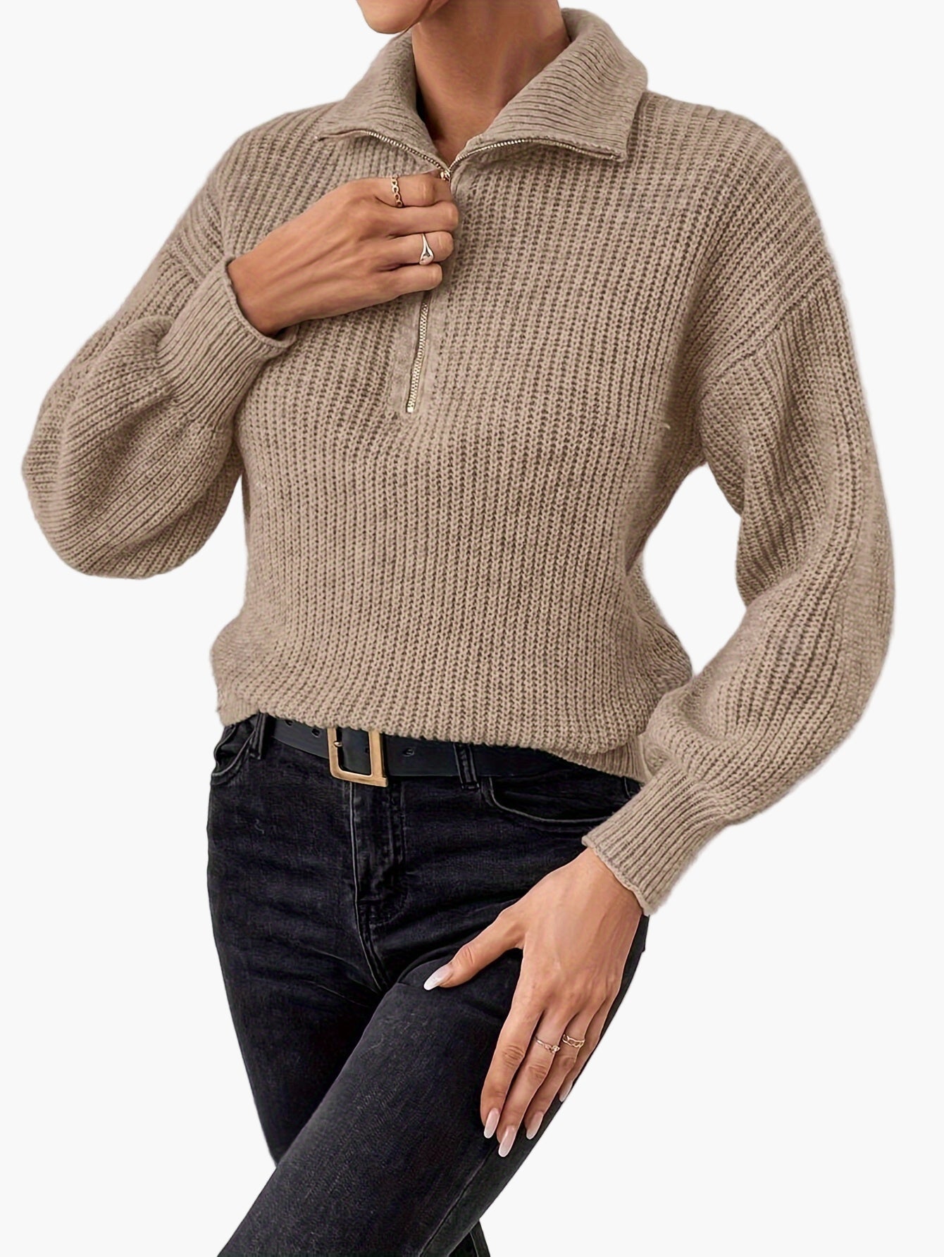 Dame lynlåspullover med høj krave i elegant stil til et trendy hverdagslook