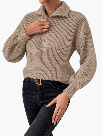 Dame lynlåspullover med høj krave i elegant stil til et trendy hverdagslook