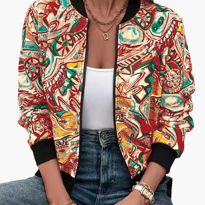 Lässige Damen-Bomberjacke mit grafischem Muster, Urlaubsstil