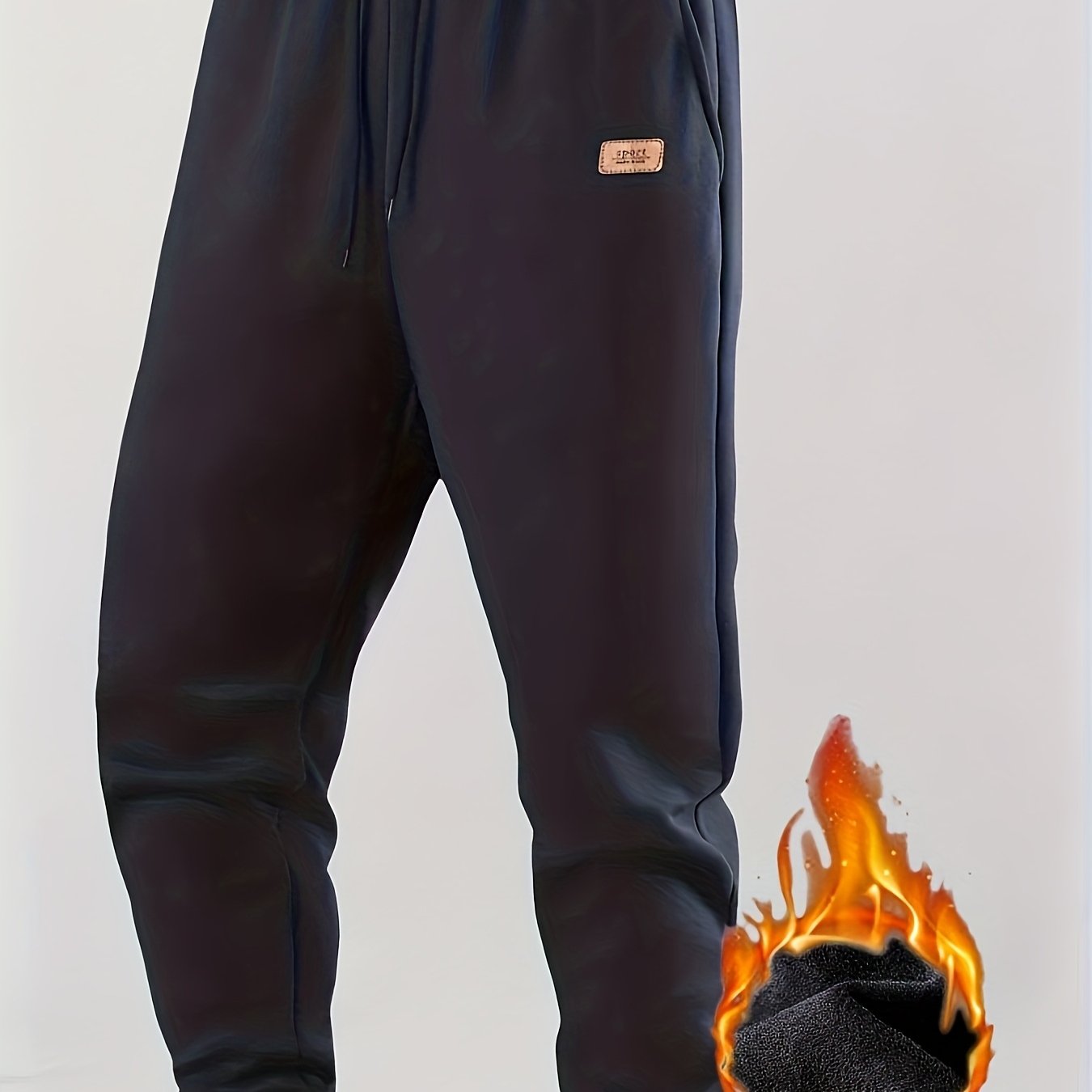 Pantalon de jogging homme doublé chaud, coupe droite, taille élastique et cordon de serrage
