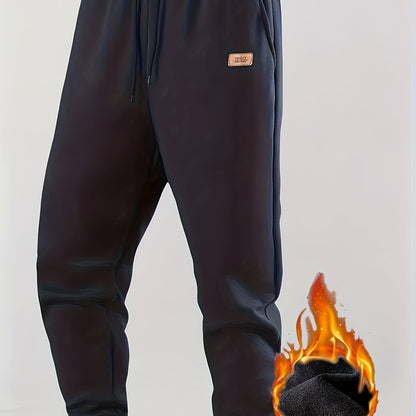 Pantalon de jogging homme doublé chaud, coupe droite, taille élastique et cordon de serrage