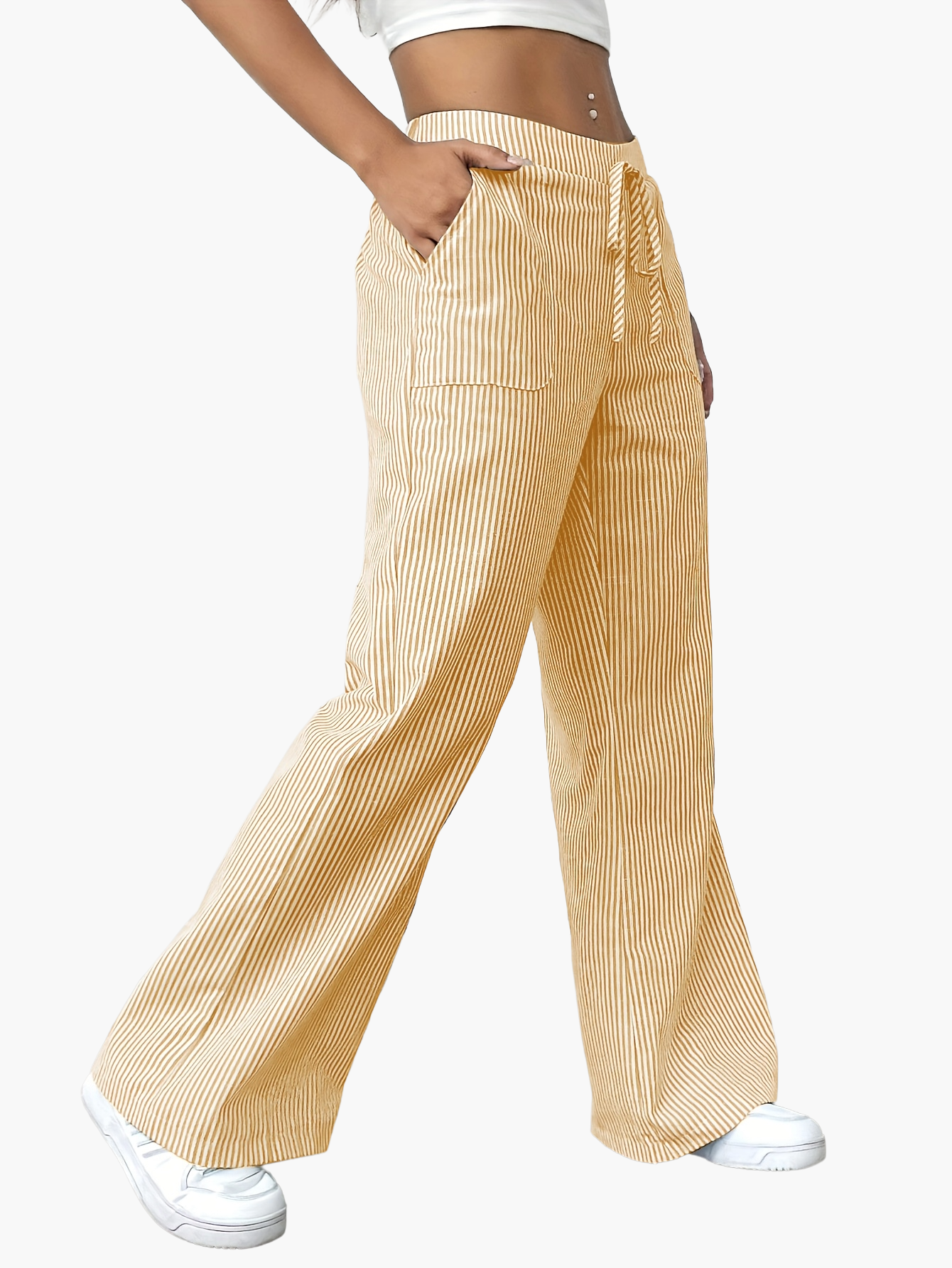Pantalon large femme style décontracté à rayures pour le printemps et l'été