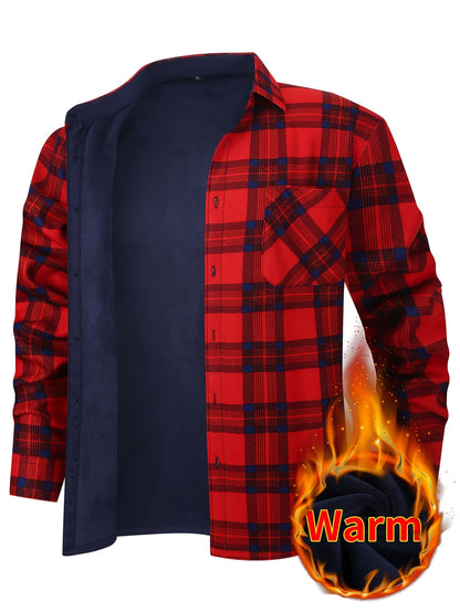 Men's Fleece-Lined Plaid Button-Up Shirt Jacket