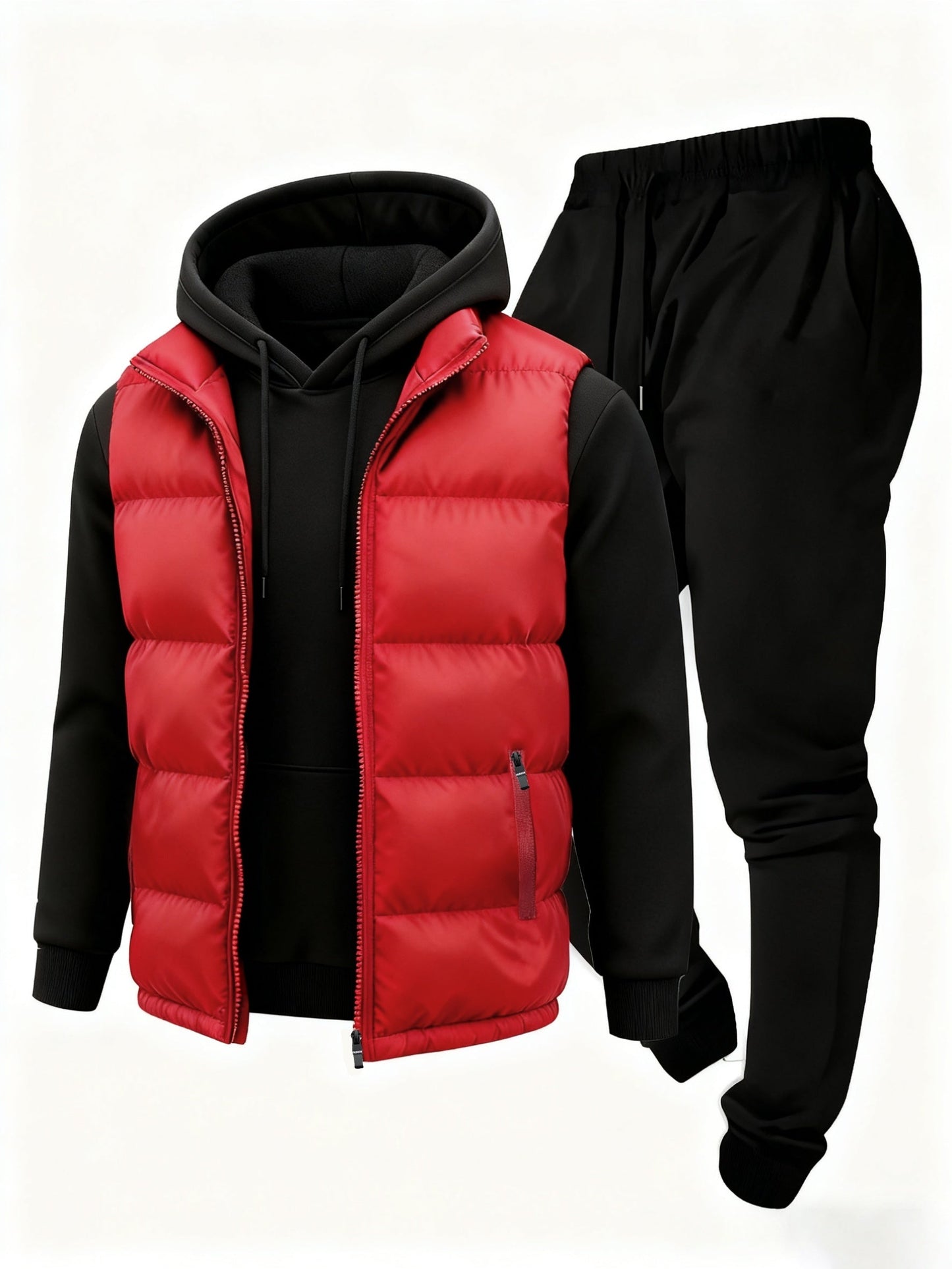 Ensemble Homme Survêtement & Gilet Matelassé Zippé à Capuche