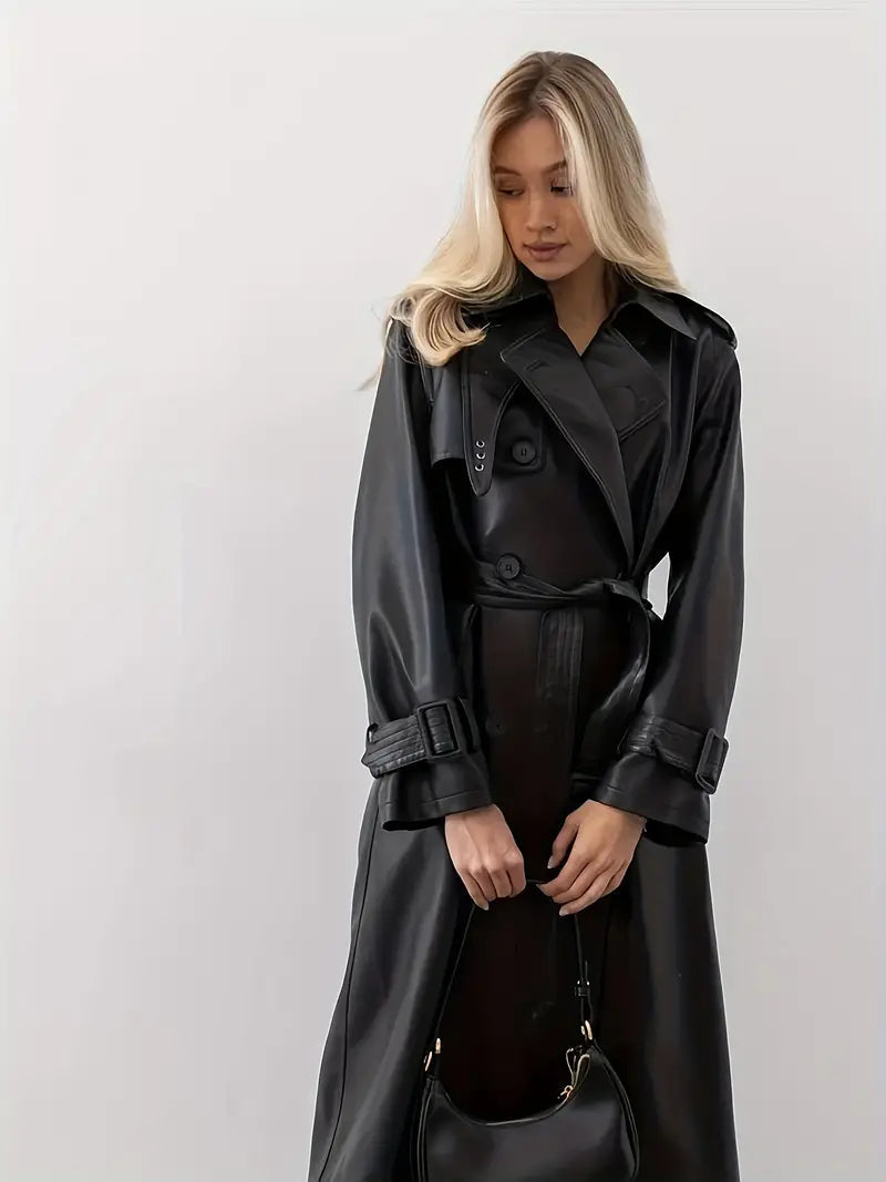 Lange trenchcoat voor dames - Elegante stijl met dubbele knoopsluiting en tailleceintuur - Ideaal voor herfst en winter