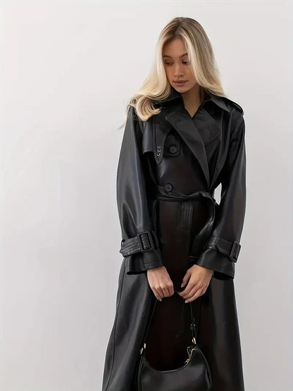 Lange trenchcoat voor dames - Elegante stijl met dubbele knoopsluiting en tailleceintuur - Ideaal voor herfst en winter