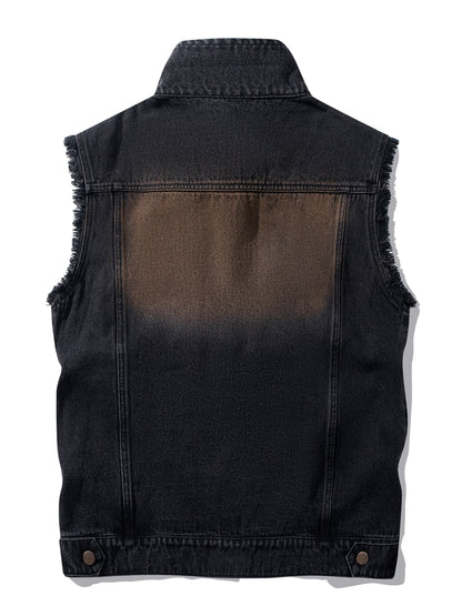 Gilet sans manches homme en jean délavé noir avec effet vieilli