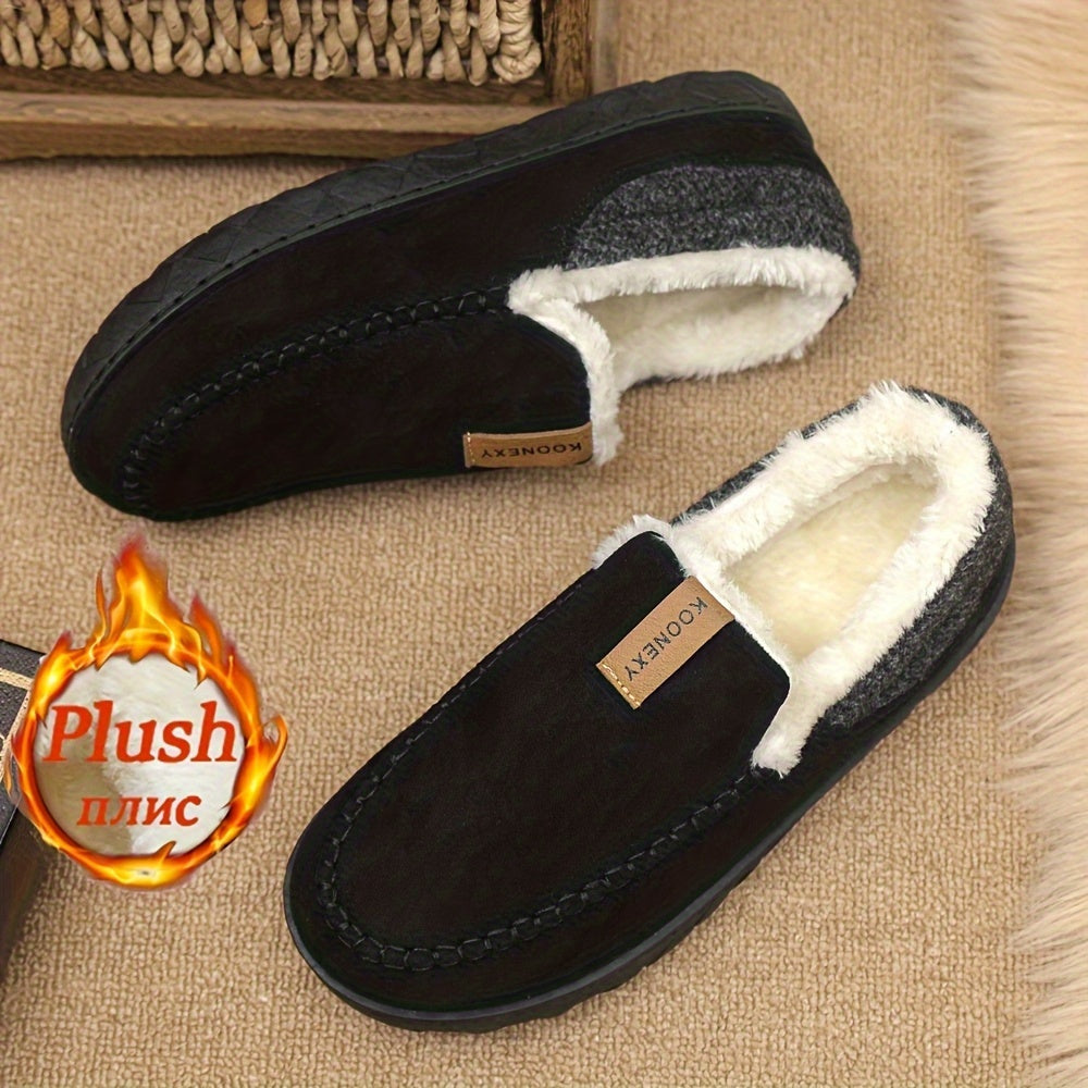 Chaussons Mocassins Homme Doublés Polaire Marron Chaussures d'Intérieur Hiver Confortables