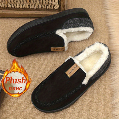 Chaussons Mocassins Homme Doublés Polaire Marron Chaussures d'Intérieur Hiver Confortables