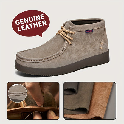 Chaussures montantes homme à lacets style mocassin, couleur unie, semelle épaisse