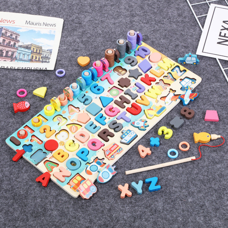 Educatief Houten Puzzel voor Kinderen – Letters, Cijfers en Vormen – Montessori Spel voor Ontwikkeling en Leren