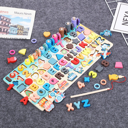 Educatief Houten Puzzel voor Kinderen – Letters, Cijfers en Vormen – Montessori Spel voor Ontwikkeling en Leren