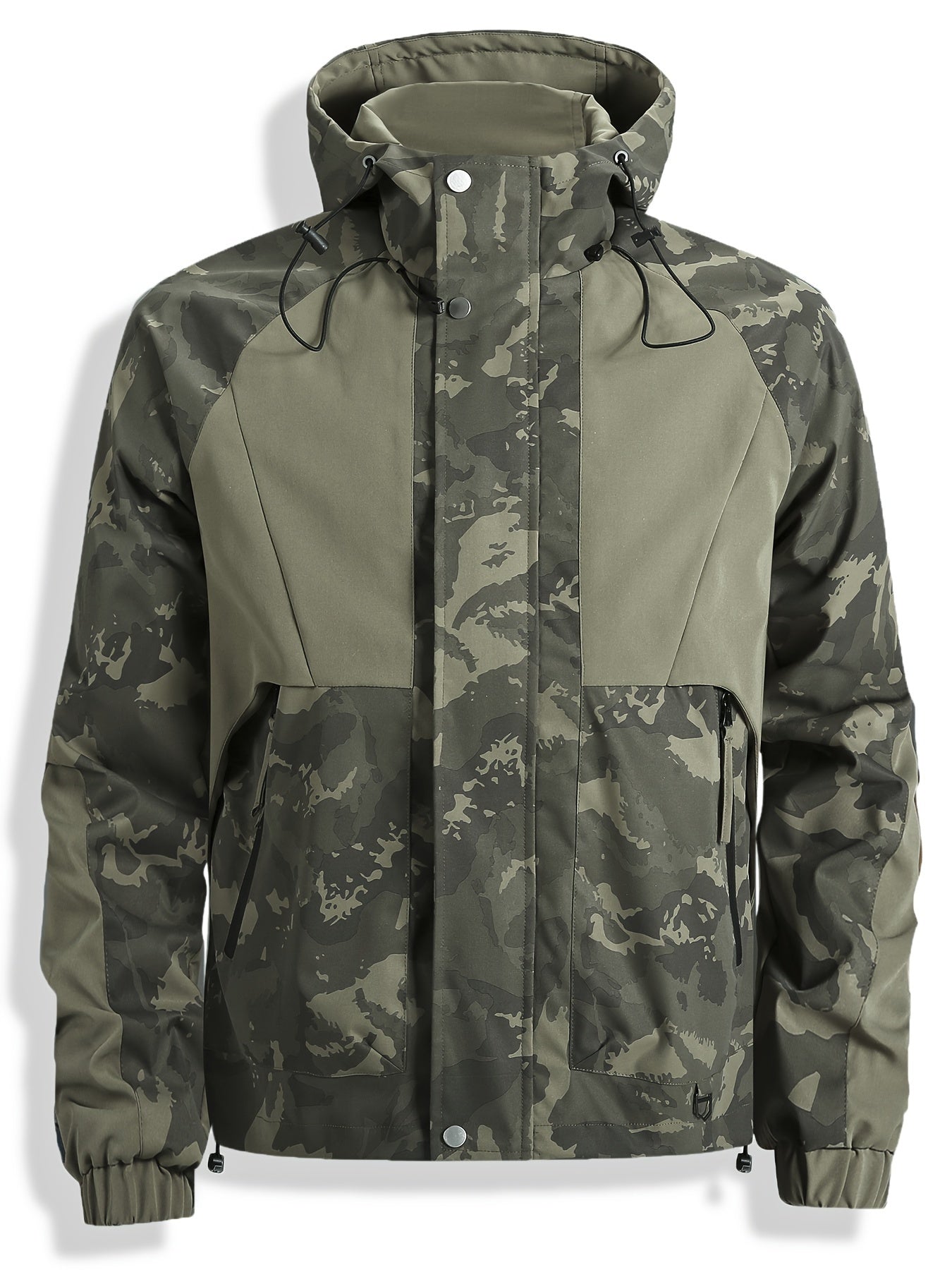 Veste Homme Camouflage Vert à Capuche et Fermeture Éclair