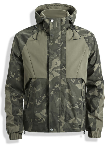 Veste Homme Camouflage Vert à Capuche et Fermeture Éclair