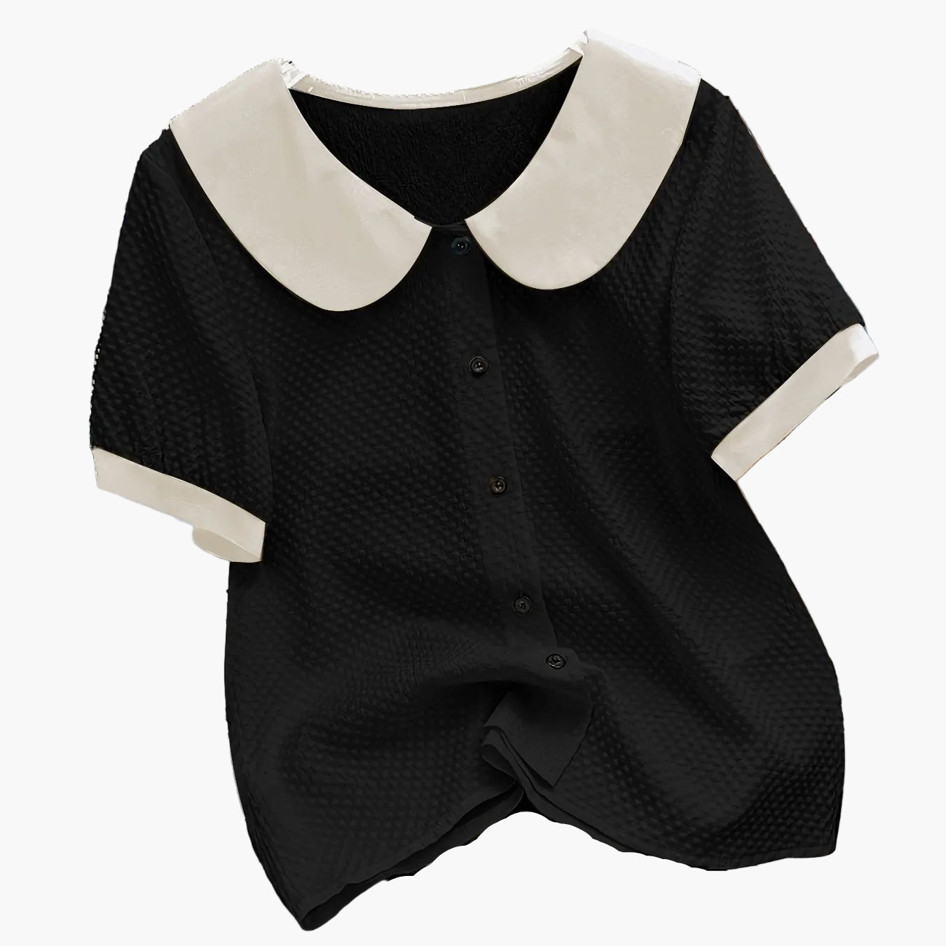 Blusa elegante para mujer con cuello Claudine estilo retro, mangas cortas, ideal para la oficina o salidas
