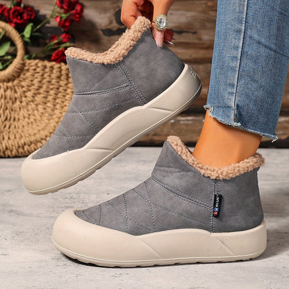 Bottes d'hiver Femme fourrées grises matelassées à semelle compensée et bout rond