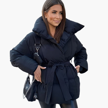 Chaqueta acolchada con cinturón estilo casual para mujer – Ideal para invierno y entretiempo